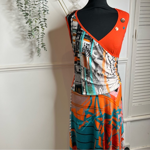 Save the Queen abstract print asymmetric hem midi wrap dress - Picture 2 of 8